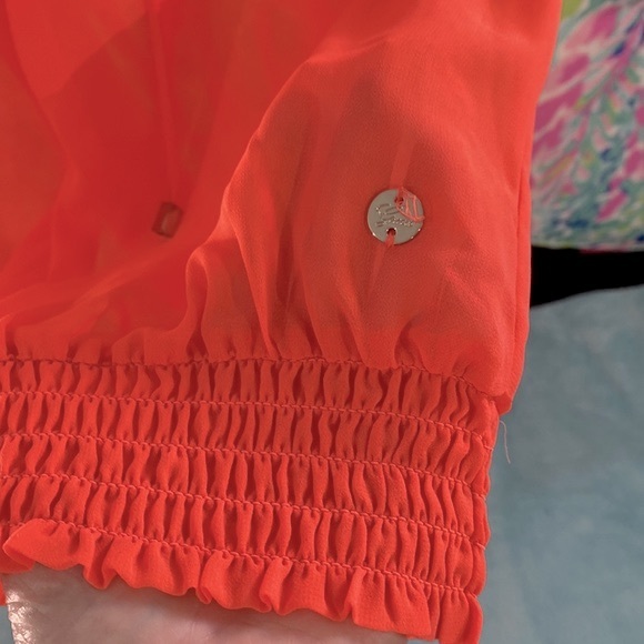 Sold tnester bright orange sheer chiffon peasant style top - Picture 4 of 8